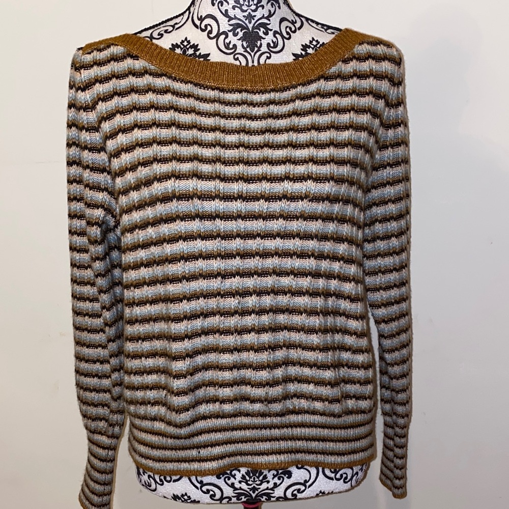 Nine West Women's Striped Sweater - Brown and Gray Size Large EUC